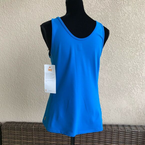 lucy Womens Tank Top Sz Large Be Strong Azul Stripe Striped Blue Athleisure NEW - Picture 4 of 7